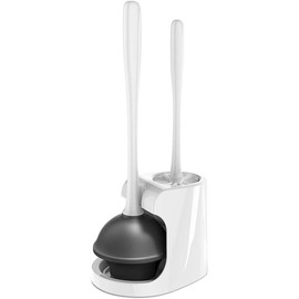 Bathroom cleaning toilet plunger and bowl brush combination, black, 1 set - Color: white