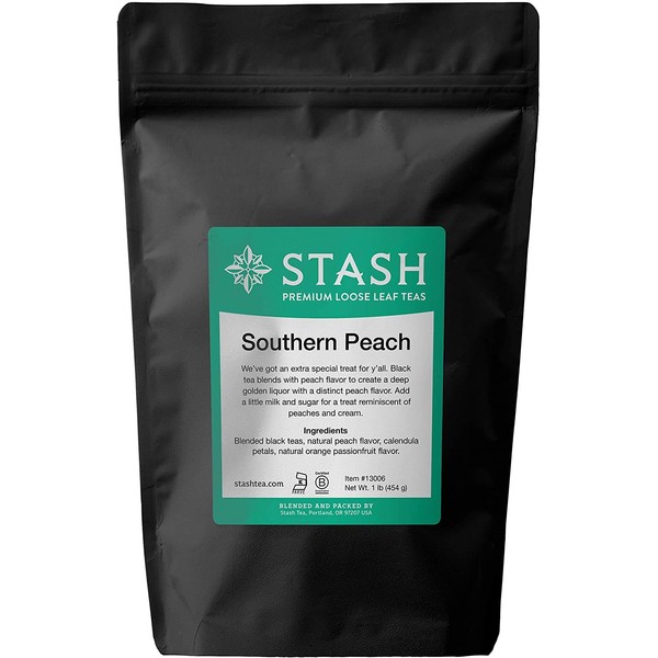 Stash Tea Southern Peach Premium Loose Leaf Black Tea, 16 Ounce