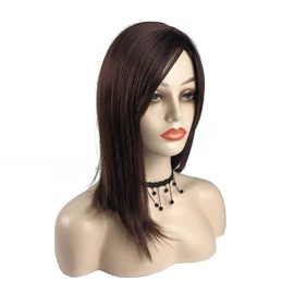 LesafeV Side Part 35cm Straight Topper Clip in Free Part Synthetic Head Top Hairpiece with Side Bangs Large Full Head Wear Base Wiglet (Dark Brown)