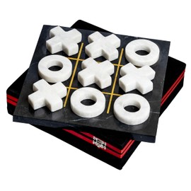 UMAID Luxury Marble Tic Tac Toe Game, Handcrafted 10" Onyx Board in Velvet Box, Solid Marble Set, Each Piece is Unique, Elegant Coffee Table or Office Decor, Unique Gift for Men, Women, Game Lovers