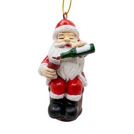 Santa Claus On Wine Barrel Pouring Glass Christmas Tree Ornament