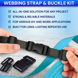 TECEUM Buckles & Strap Kit – 3/4" Charcoal Nylon Webbing 6 (yd) – 6 Heavy Duty Adjustable Plastic Buckles – 12 Tri-Glide Slide Clips – 3 Metal D-Ring – Ideal Straps for Arts Crafts Outdoors Indoors