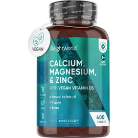 Calcium Magnesium Zinc with Vitamin D3 & K2 – Bone, Teeth & Muscle Support – 400 Vegan Tablets | 1+ Year Supply | High Absorption Formula with Selenium & Zinc – 1414mg per 2 Tablets