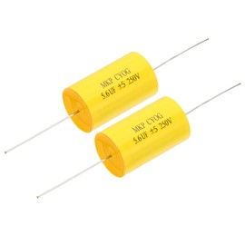 PATIKIL 5.6uF 250 V Frequency Divider Capacitor, 2 Pcs Axial Audio Speaker Crossover Step-less Film Capacitor MKP Capacitor for Audio Equipment Appliances, Yellow