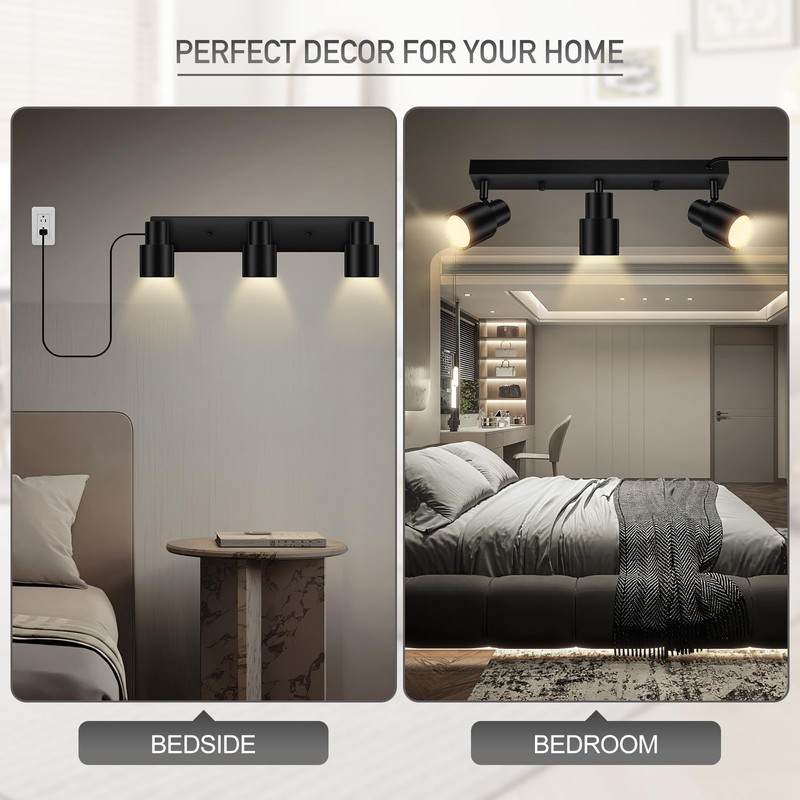 Plug-in Track Lighting LED, Track Light Fixtures Ceiling, Black Plug
