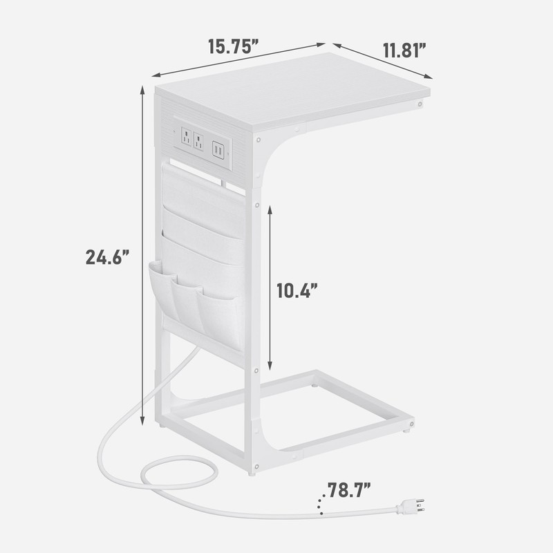 TUTOTAK C Shaped End Table with Charging Station, Side Table