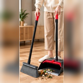Long Handle Broom and Dustpan Set for Floor Cleaning – Plastic Sweeping Tool for Home, Kitchen and Office