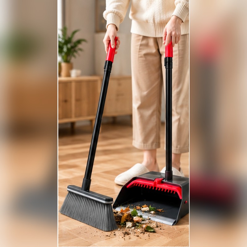 Long Handle Broom and Dustpan Set for Floor Cleaning –