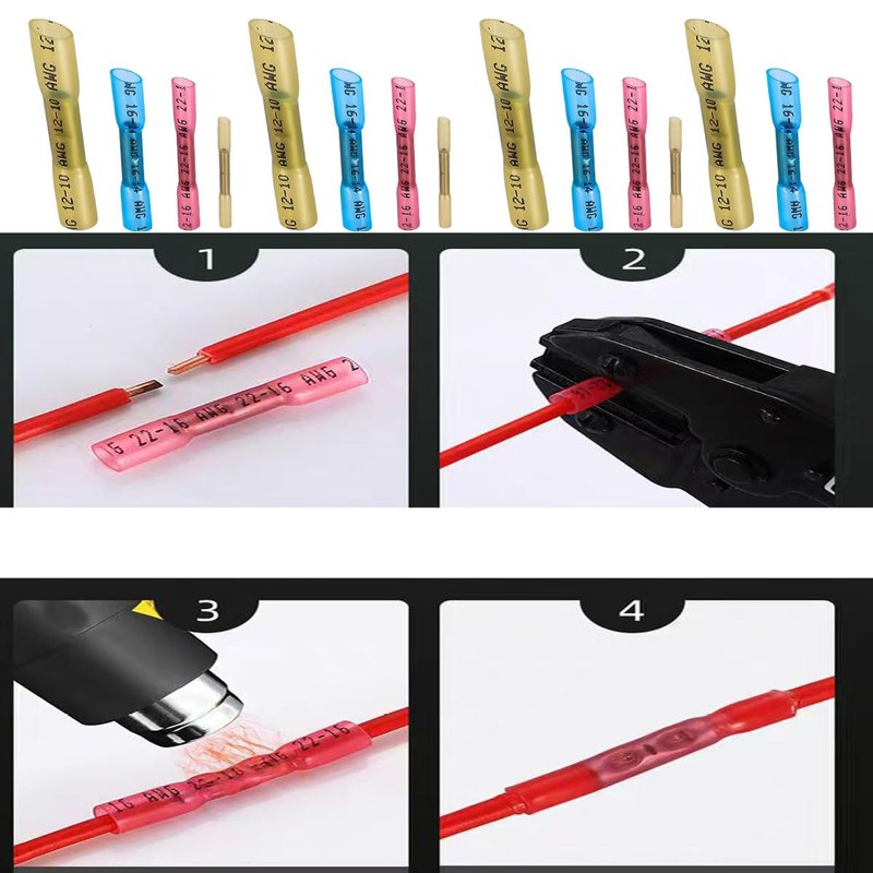 60Pcs12-10AW Heat Shrink Butt Wire Connectors, Insulated Waterproof Electrical Wire