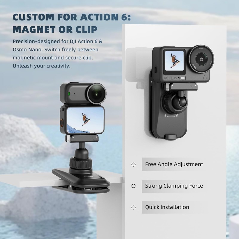 BRDRC 磁気バックパックマウント DJI Action 6 Nano用 クイックリリースマグネットマウントバッグストラップ 滑り止め ショルダークリップベルト DJI
