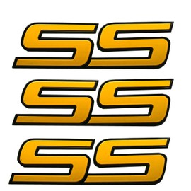 3pcs New Front Door SS Emblem 3D Badge Nameplates Compatible with 06-10 Chevy Impala Trailblazer SS 15211285 Origianl Size (Yellow)