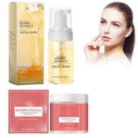 Facial Cleanser with Honey Foam + Face Scrub, Cleansing Foam, Face Scrub, Brightening Foam Cleanser, Refreshing Cleansing Foam, Gentle Cleansing and Smoothing the Skin Glow Exfoliator