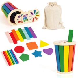 WOODENFUN Montessori Toy Colour Sorting & Stacking Matching Learning Sorting Toy for Toddlers from 1-3 Years, Educational Toy as a Gift for 2 Year Old Boys and Girls (Colour 3)