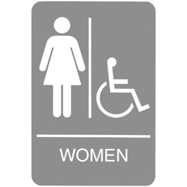 Headline Sign 5219 ADA Wheelchair Accessible Women's Restroom Sign with Tactile Graphic, 6 Inches by 9 Inches, Light Gray/White
