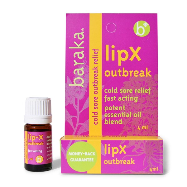 Baraka LipX - Effective Cold Sore Relief with Organic Essential Oils - LipX Outbreak Formula for Minimized Outbreaks and Symptom Reduction - Natural Solution for Healthier, Happier Lips