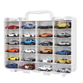 Saichotoy Hot Wheels Storage Case: Carrying Display Case for 1/64 Scale Toy Cars, 48-Slot Double-Sided Transparent Organizer with Built-in Steps Prevent Sliding & Adjustable Dividers