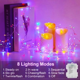 2 Pack Cluster Fairy Lights Battery Operated, Total 20Ft 400LED Christmas String Lights with Timer 8 Modes Twinkle Firecracker Fairy Lights for Garlands Tree Wedding Outdoor Decor (Multicolor)