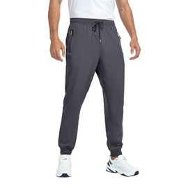 GAXIDES Mens Joggers Pants Sweat Pants Breathable Polyester Lightweight Quick Dry Casual Pants with 3 Zipper Pockets Darkgrey M/28