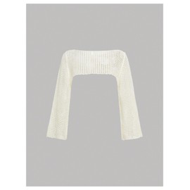 SHENHE Girl's Hollow Out Crochet Knit Sweater Boat Neck Sheer Shrug Crop Sweater Cover Up White 12 Years