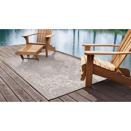 Unique Loom Jill Zarin Outdoor Collection Medallion Area Rug (7' 0 x 10' 0 Rectangular, Gray)