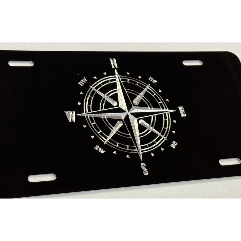 Brilliant Engraved Compass Car Tag Diamond Etched Vanity Front License