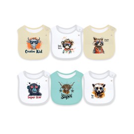 Maiwamita 6 Pack Waterproof Cotton Baby Bibs for Girls and Boys Drooling Food Popper, Multi1