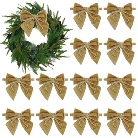 AIMUDI Khaki Velvet Bows 4" Christmas Bows for Gift Wrapping Velvet Bows for Christmas Tree, Holiday Crafts, Wreath, Garland, Staircase, Home Outdoor Winter Christmas Decorations, 12 PCs