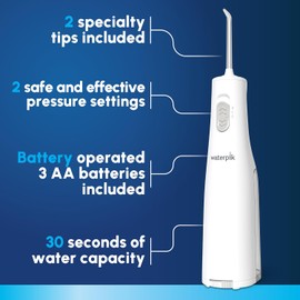Waterpik - Limpiador de agua inalámbrico, funciona con pilas y portátil para viajes y hogar, Cordless Express aceptado por la ADA, blanco WF-02