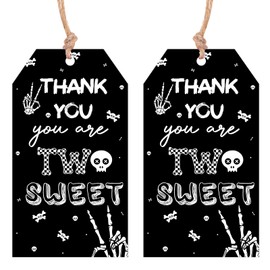 Jollyboom Bad Two The Bone Party Decorations Boy Girl, 50pcs Thank You You are Two Sweet Gift Tags Black Bad 2 The Bone Goodie Name Tags for Music Theme Rock and Roll 2nd Birthday Party