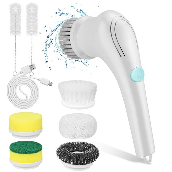 Electric Spin Scrubber, Cordless Handheld Cleaning Brush with 5 Replaceable Brush Heads, IPX7 Waterproof Easy Clean 360 Power Scrubber for Wall Bathtub Window Kitchen Sink Shoes