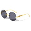 Dweebzilla Jaguar Rimless Round Metal Frame Luxury Sunglasses (Gold Frame,