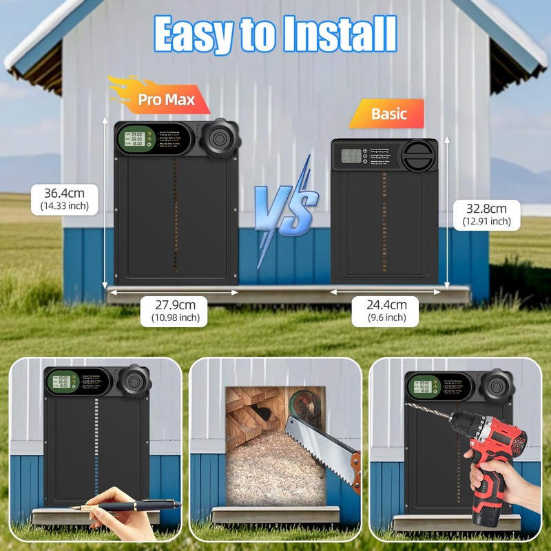 Budsom Automatic Chicken Coop Door Battery Powered, LCD Display Large