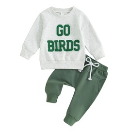 Karuedoo Toddler Baby Boy Girl Game Day Football Outfit Go Birds Embroidery Crewneck Sweatshirt and Jogger Pants Set (Birds Embroidery, 2-3 Years)