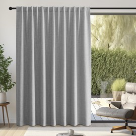 NICETOWN Extra Wide Light Grey Sliding Door Curtains, Hook Belt/Rod Pocket/Back Tab Faux Linen Thermal Drape Room Dividers Window Treatments for Living Room/Bedroom, W100 x L84, 1 Panel