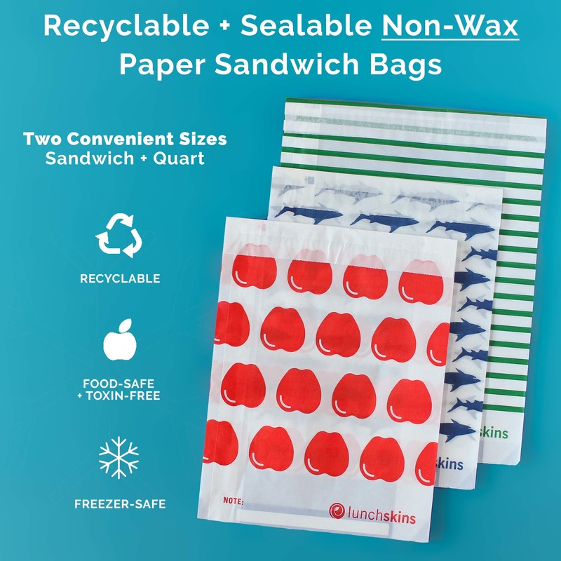 Lunchskins Recyclable & Sealable Paper Sandwich Bags – 100 Count