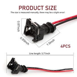 SLIMI 4 PCS Automotive Injector Connector, Waterproof Fuel Injector Socket with Extended Pigtail Harness Fitting, Universal for Most Cars (Black)
