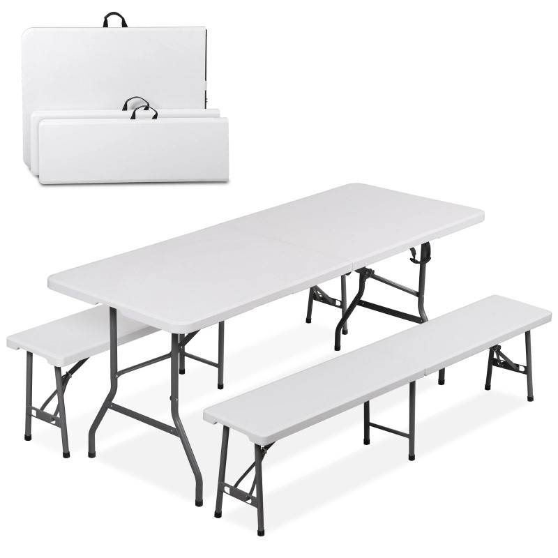 SEGAWE Folding Table Set w/2 Benches 6FT Camping Picnic Table