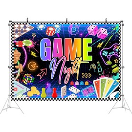 Ticuenicoa 7x5ft Game Night Backdrop Glow Neon Photo Background for Game On Birthday Party Decoration Chess Card Gaming Maze Video Game Boys Kids Adults Supplies Banner Photo Booth Props