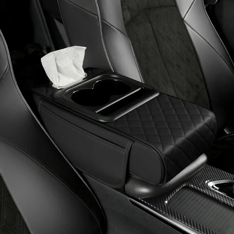 Car Center Console Armrest Storage Box with Heightening Cushion and