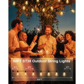 DELITOR String Lights for Outside, 50FT ST38 LED Patio Lights with 27 Shatterproof Vintage Bulbs, Retro Connectable Edison Outdoor String Lights Waterproof for Garden, Balcony, Porch
