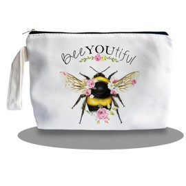 Bee Gifts Makeup Bag - Bee Themed Gifts for Lovers Girls Mom Women, Dorm Room Essentials, Cosmetic Travel Bags for Women, Canvas Zipper Makeup Bag, Honey Gifts