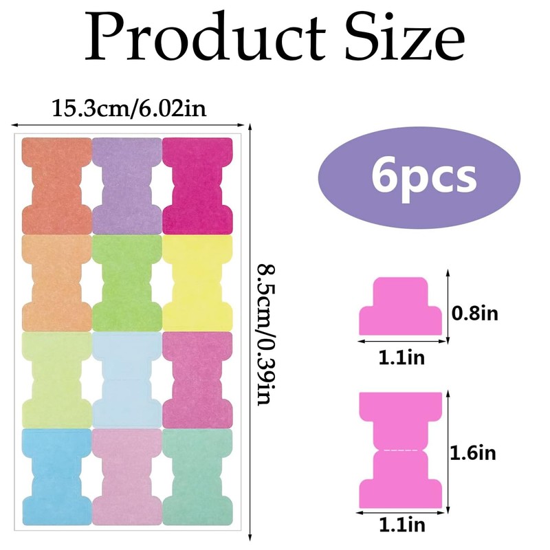 6 Sheets Book Tabs, Sticky Tabs Page Markers, Colorful Index