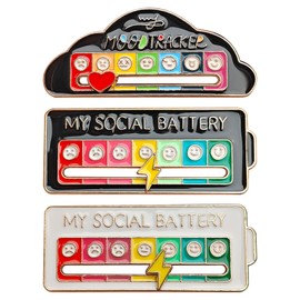 Jefuzh 3PCS Social Battery Pins, My Social Battery Pins, 7 Moods to Choose from Can Include All Your Moods（Style2)