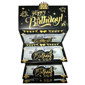Yiduoguoshu Happy Birthday Money Holder, Surprise Cash Envelope for Happy birthday, Happy birthday Gift, Black&Gold Money Envelopes for Cash, Money Cash Envelope Wallet