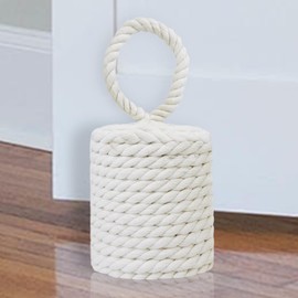 FUVLFAL 4.4LB Decorative Door Stop, Sailors Knot Rope Door Stop, Weighted Door Stopper, Nautical Heavy Doorstop for Bedroom, Living Room Door, Window Wedge, Bookend 5.6'' (Ivory Cylinder)