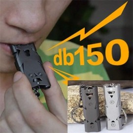 Emergency Whistles, 2 PCS Loud Safety Survival Whistles with Carabiner and Lanyard for Outdoor Hiking, Hunting, Camping, Fishing, Kayaking (Silver Gold + 2 Lanyard-)