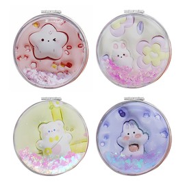 DOOSAI - Juego de 4 espejos de bolsillo para bolso, arenas movedizas portátil pequeño espejo de maquillaje de viaje con aumento 1X/2X, cuadrado plegable de piel sintética para niños y niñas