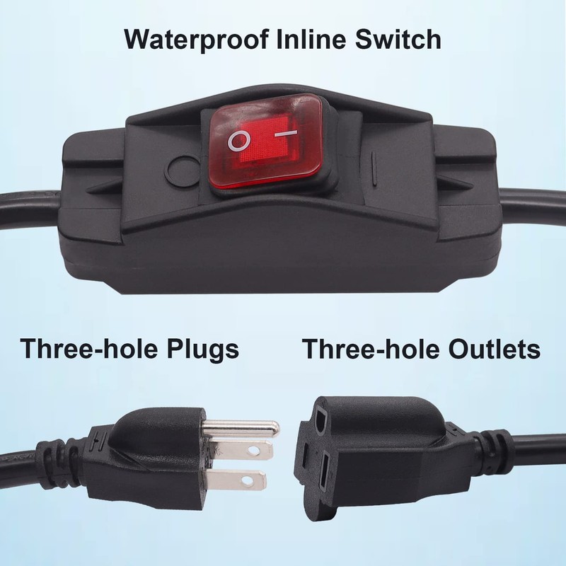 TWTADE 3 Prong Extension Cord with Inline Switch On/Off 14AWG