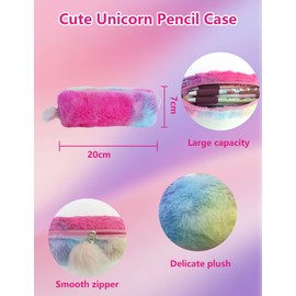 Gxdamxz Girls' Pencil Case, Children's Rainbow Plush School Pencil Case, Pencil Case for Girls, 20 x 6 cm