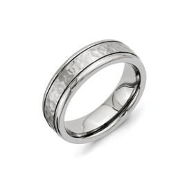 Chisel Titanium 7mm Grooved Edge Hammered and Polished Wedding Band Size 11